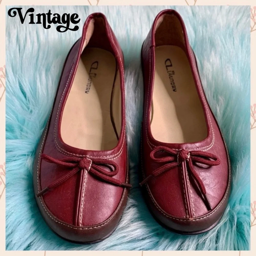CL By Laundry LEATHER Burgundy Two-Tone 90s Flats Women’s 6.5